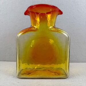 Blenko 384 Tangerine Orange Water‎ Bottle Glass Pitcher MCM UV Glow